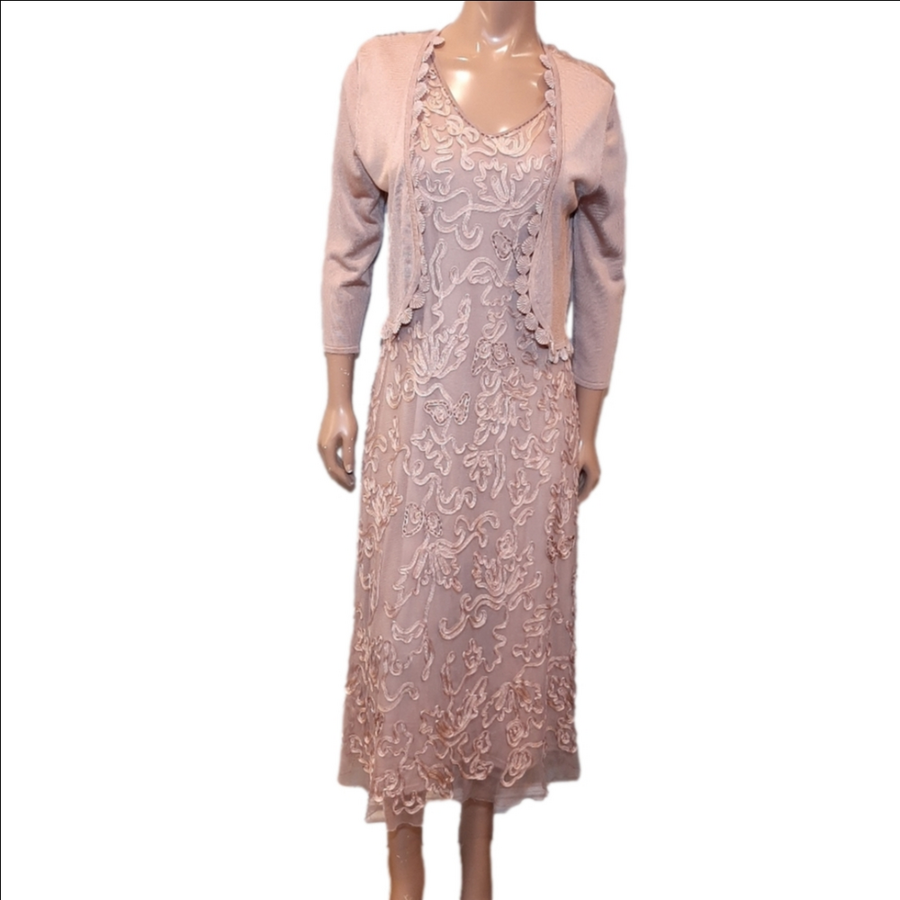 NEW Windsmoor Formal Gown & Cardigan Set MOB Wedding Sheer Lace Neutral Dress